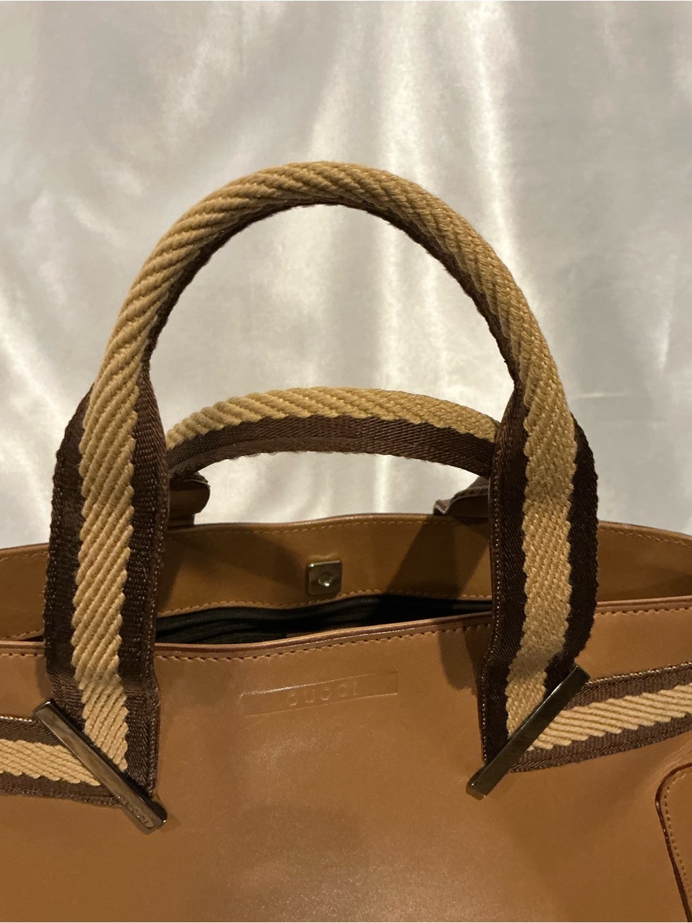 Preloved Gucci Brown Leather Tote with Striped Web Handles - Picture 7 of 8